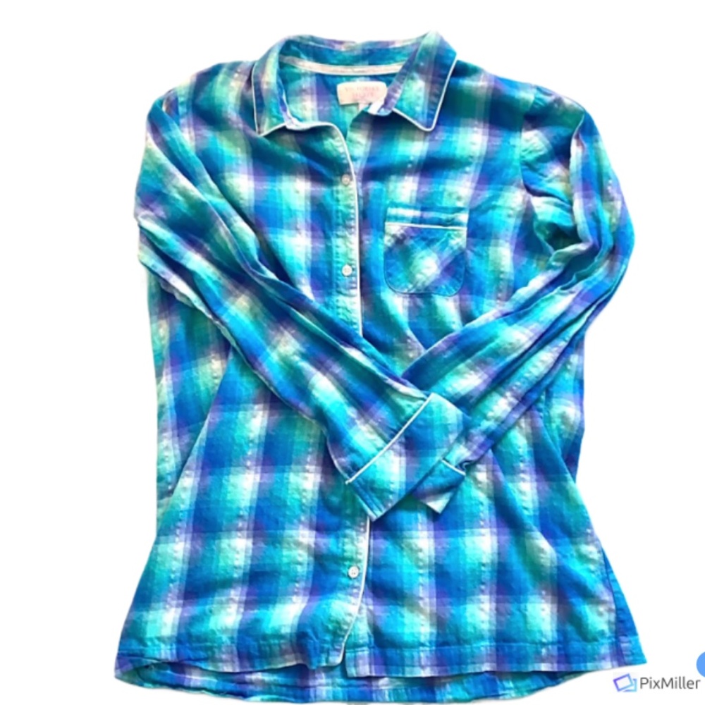 Victorias Secret Womens Blue Plaid Pajama Top, M